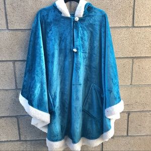 Soft Teal Hooded Cloak Cape Poncho